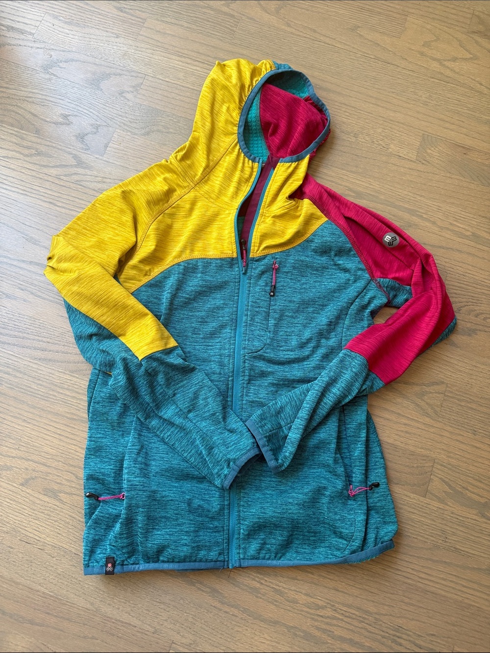 Women’s Maul Colorblock Hooded Zip Jacket — Teal, Yellow & Pink